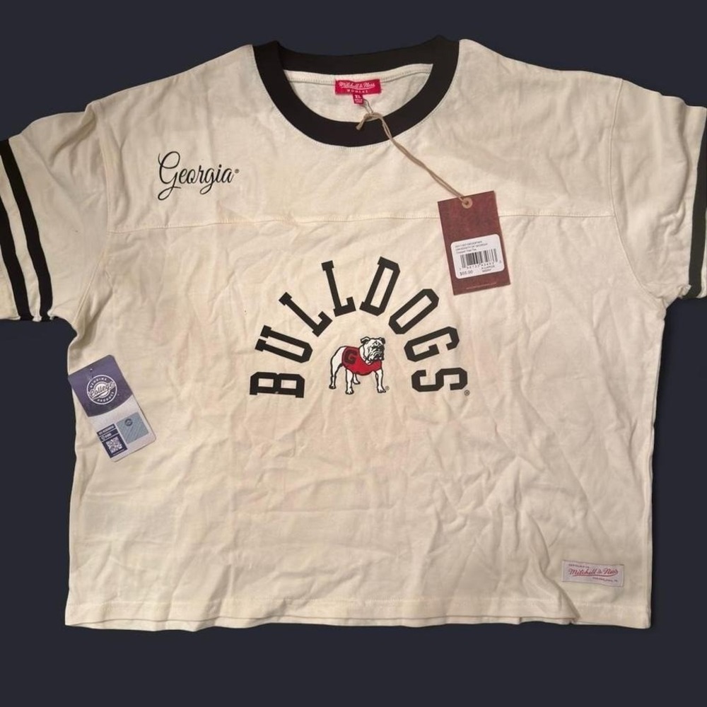 Mitchell & Ness Georgia Bulldogs Cropped Yoke Tee Cream XL SS11307-GEOOFWH